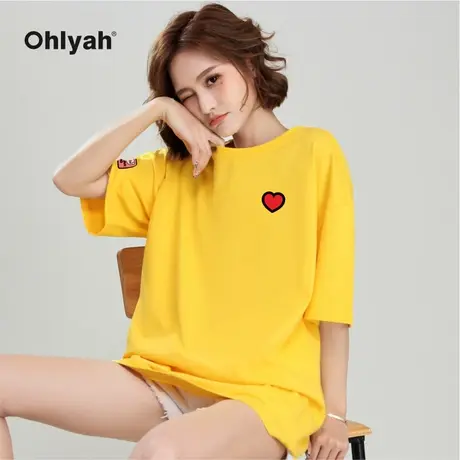 Ohlyah品牌 小猪米罗 全棉面料 圆领女装短袖t恤宽松慵懒风上衣潮商品大图