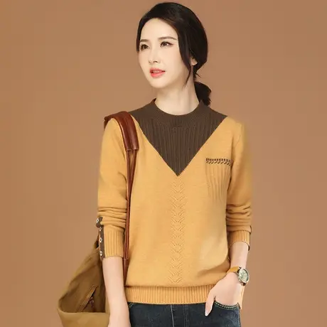 韩潮袭人半高领撞色宽松加厚套头毛衣女2023冬新款休闲打底针织衫商品大图