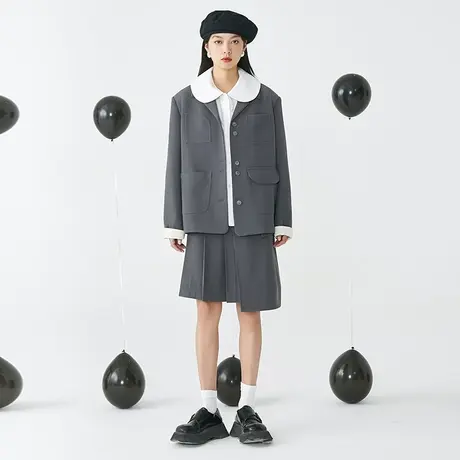 omont蛋挞家 复古日式多口袋西装外套女宽松小翻领西服春季新款商品大图