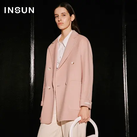 恩裳COVER2023冬装新款真丝羊毛混纺大衣女微茧毛呢外套女骆驼绒商品大图