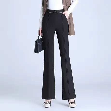 2023秋季新款韩版黑色微喇裤女高腰中缝休闲裤垂感显瘦百搭喇叭裤商品大图