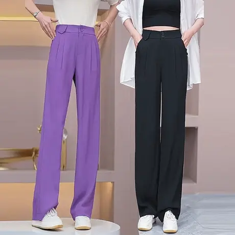 高腰西装阔腿裤女2023新款春秋拖地长裤宽松显瘦垂感窄版直筒裤子图片
