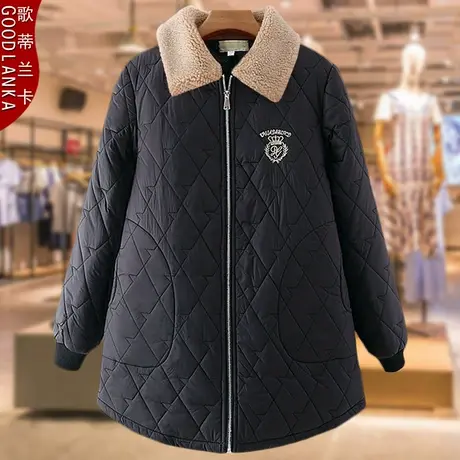 加肥加大码女胖妈妈棉衣中老年冬季洋气时尚刺绣中长款棉服200斤商品大图