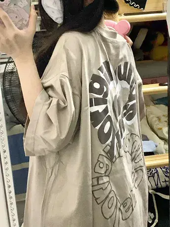 复古美式纯棉短袖t恤女夏季设计感小众港味chic宽松oversize上衣图片