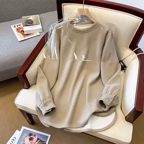 高级感秋冬加绒打底衫大码胖mm显瘦秋冬内搭ins潮宽松不规则上衣商品大图