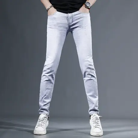 高端夏季牛仔裤男2023新款时尚潮牌修身小脚男士弹力薄款休闲长裤商品大图