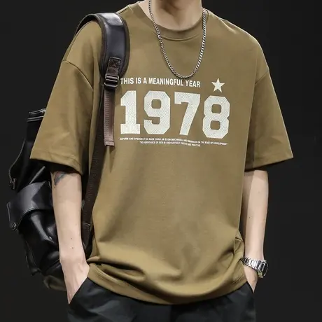 美式重磅260g短袖t恤男士宽松大码男装潮牌2023新款印花体恤夏季商品大图