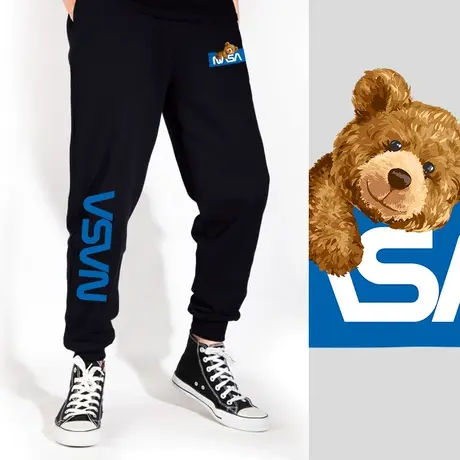 秀洛NASA官网休闲运动小熊休闲裤男长裤子潮牌情侣春秋宽松卫裤图片