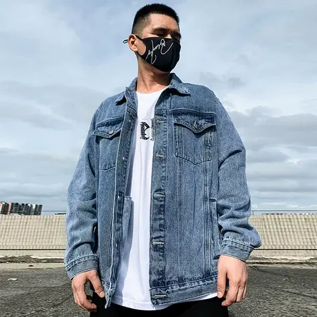2023新款重磅加肥加大码男装牛仔夹克复古胖子宽松休闲外套春秋款图片