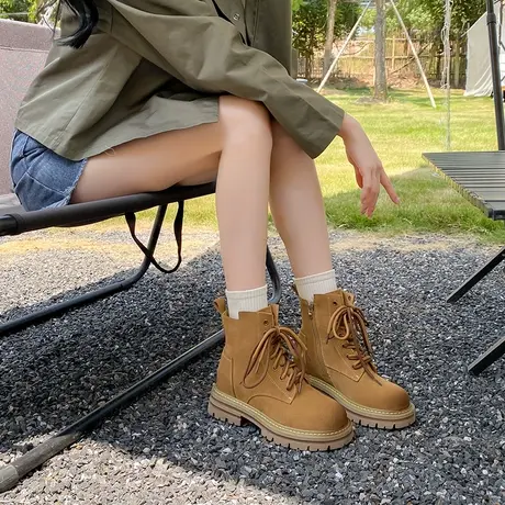 厚底马丁靴女英伦风单靴2023年秋新款短靴增高欧货爆款工装靴ins图片