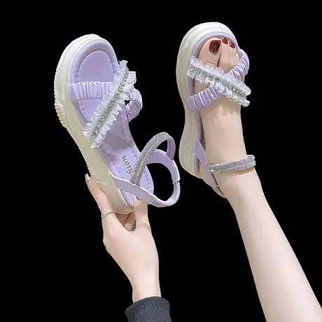 水钻凉鞋女生配裙子中跟仙女风防水台时装鞋夏季学生鞋子2023新款商品大图