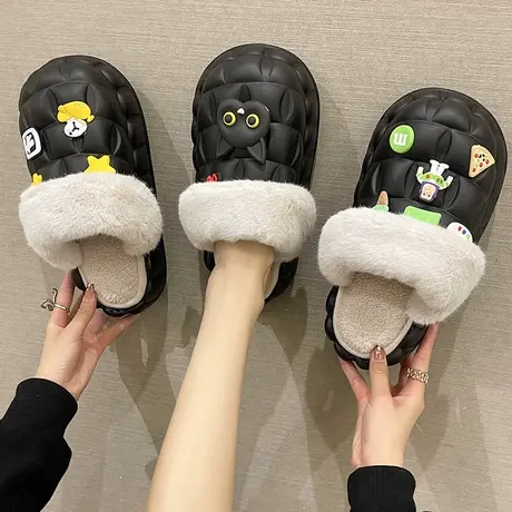 2023可拆卸防水可爱棉拖鞋女秋冬新款室内居家用厚底保暖外穿商品大图