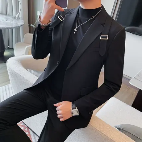 高级感休闲西服男修身韩版秋季小众设计感潮牌ins发型师单西外套商品大图