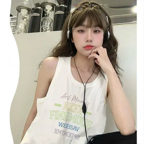 纯棉吊带运动坎肩背心无袖t恤女夏季外穿篮球服宽松港风挂脖上衣商品大图