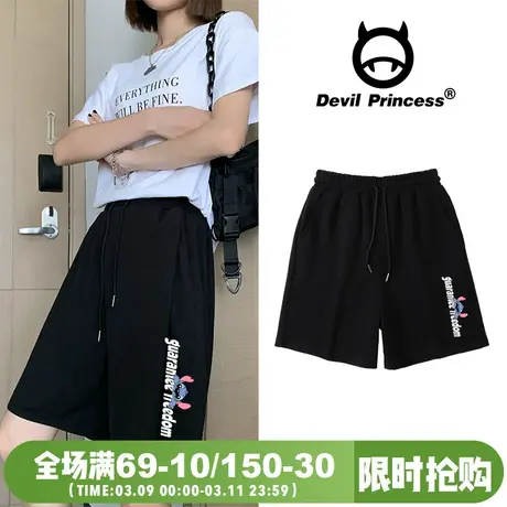 a字港味中裤女宽松直筒休闲高腰阔腿运动hiphop五分裤子高街ins潮图片