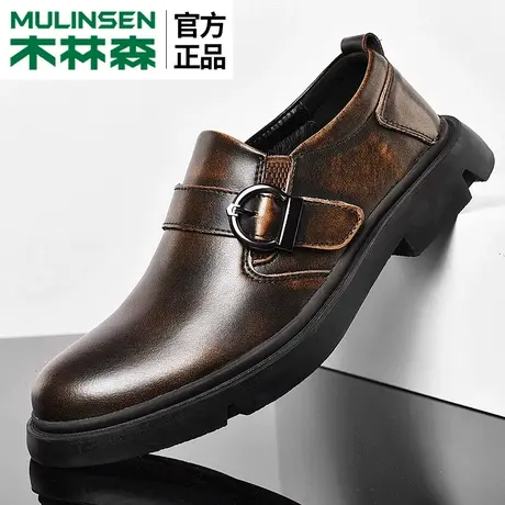 木林森男鞋亮面男士英伦风大码漆皮复古皮鞋男真皮商务休闲男款鞋商品大图
