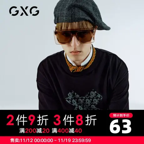 GXG男装 夏季时尚潮流休闲青年经典黑色印花T恤潮GC144530D图片