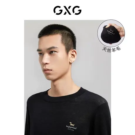 GXG男装 秋季时尚休闲刺绣高领天丝轻薄打底毛衫10C110003H图片