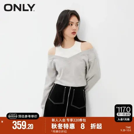 ONLY2023秋季新款时尚休闲露肩假两件短款长袖卫衣女|12339S023商品大图