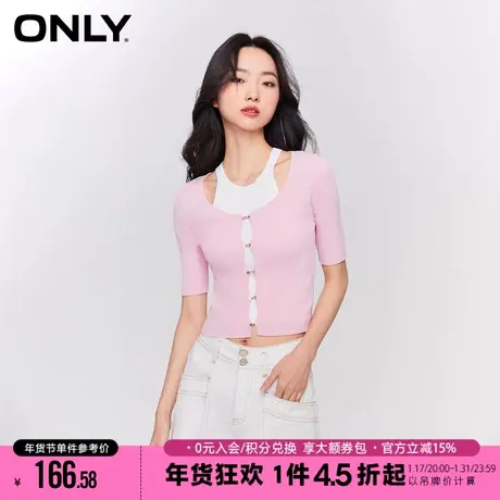 ONLY2023冬季新款淑女假两件镂空短款短袖针织衫女|123224028商品大图