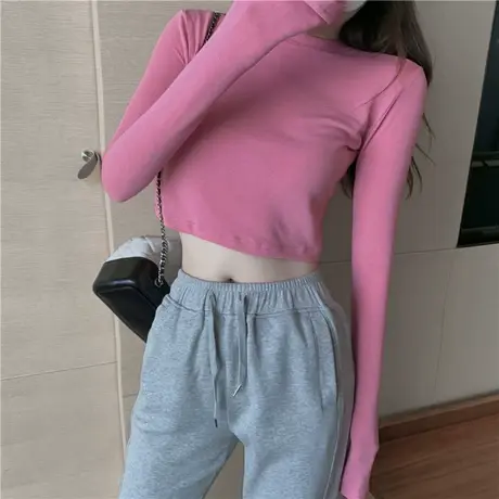 2023年早春夏季新款辣妹上衣小众设计感短款露脐长袖T恤女装ins潮商品大图