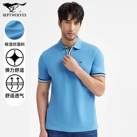 七匹狼狼族生活短袖翻领T恤青年男士休闲POLO衫狼标绣花透气上衣图片