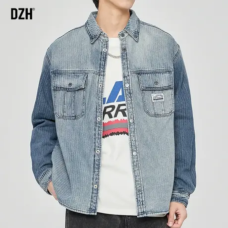 男士休闲牛仔衬衫男长袖高级感宽松蓝色上衣2023新款秋季百搭外套商品大图