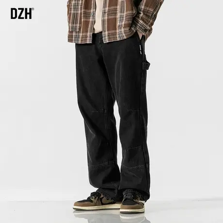 男士工装牛仔裤男秋季宽松直筒黑色裤子设计感休闲高级直筒裤长裤商品大图