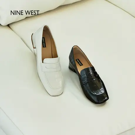 Nine West/玖熙真皮乐福鞋女2025新款夏季粗跟百搭单鞋一脚蹬女鞋图片