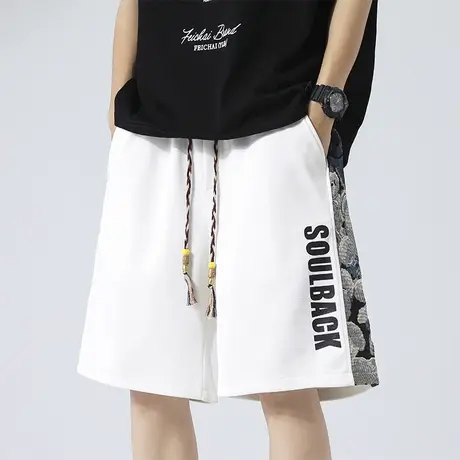 男士白色休闲短裤男款运动夏季宽松五分裤2023新款美式篮球裤大码图片