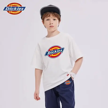 Dickies童装男童t恤短袖纯棉儿童夏季白色上衣女童休闲潮牌衣服A商品大图