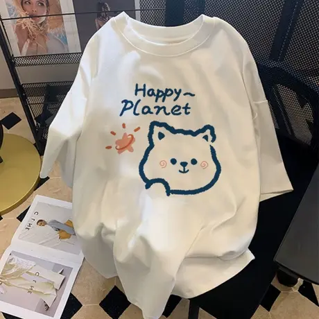 港味复古chic短袖女卡通印花小个子t恤闺蜜夏装甜辣ins潮大码上衣商品大图