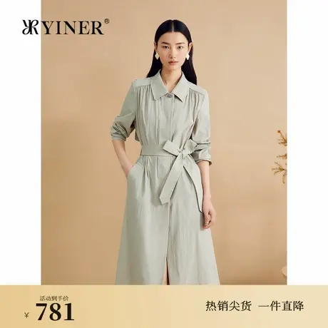 YINER音儿秋季法式长款复古翻领弹力宽松轻薄风衣外套商品大图
