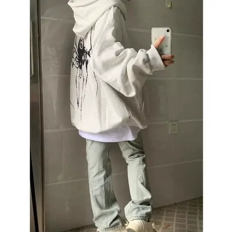 街头hiphop大码连帽外套女2023新款爆款慵懒风卫衣潮ins秋季上衣图片