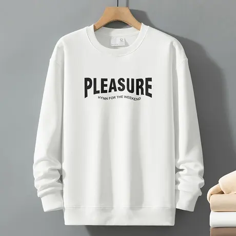 320g重磅白色卫衣男秋冬款加绒加厚圆领印花无帽长袖t恤潮流百搭商品大图