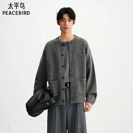 太平鸟男装 休闲毛衣25秋季新款小狗刺绣肌理磨毛纱男士休闲毛衫图片