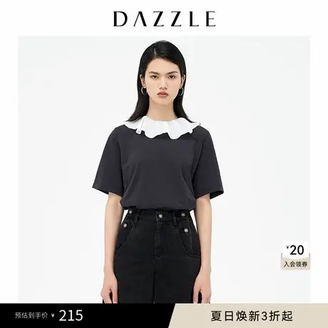 DAZZLE地素奥莱 春秋黑色童趣娃娃荷叶边t恤短袖女2D3B31A图片