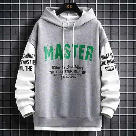 拼接款连帽卫衣男春秋季百搭长袖打底衫设计感男装潮牌外套上衣服图片