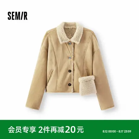 森马外套女冬季斜挎包分割仿麂皮仿羊羔毛2025新款巴恩风翻领夹克图片