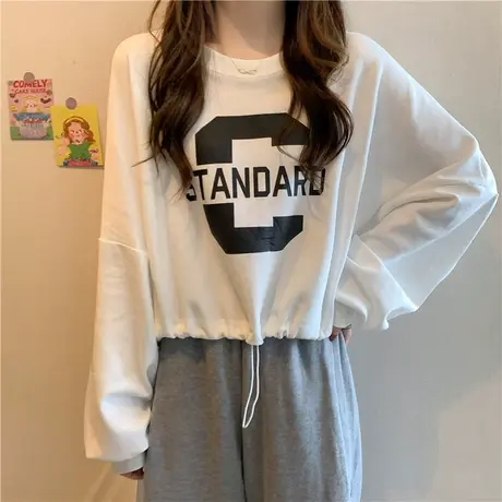 短款卫衣女春秋季薄款宽松韩版显瘦长袖复古收腰vintage上衣潮ins商品大图