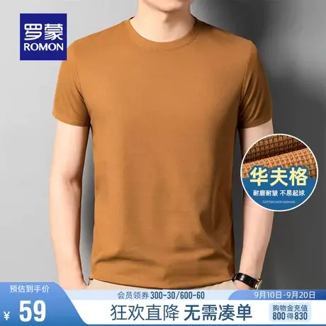 【直降】【华夫格】罗蒙男士休闲纯色T恤衫2023夏季圆领短袖上衣图片
