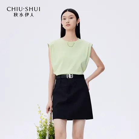 秋水伊人简约通勤上衣2025年夏季商场同款女时尚百搭金属装饰T恤商品大图