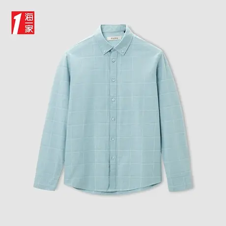 海一家简约格纹长衬2023秋季新款亲肤棉牛津纺休闲长袖衬衫男图片