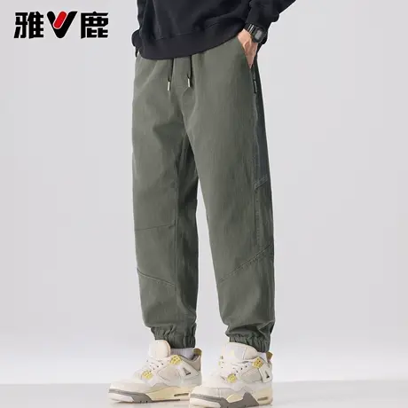 雅鹿休闲裤男 2026春秋季新款宽松束脚工装裤潮牌松紧腰抽绳裤图片