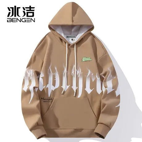 冰洁连帽卫衣2023秋冬季新款男女情侣款时尚火焰字母潮流长袖WEZ商品大图