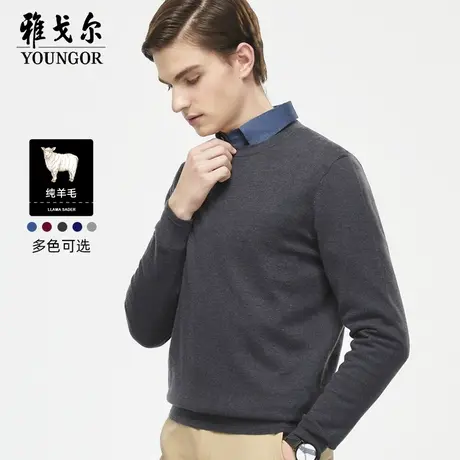 雅戈尔奥莱 男装毛衣秋冬打底纯羊毛衫休闲潮流圆领针织衫男商品大图