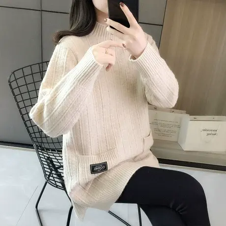 中长款毛衣女秋冬季2023新款宽松打底衫半高领套头慵懒风针织衫图片