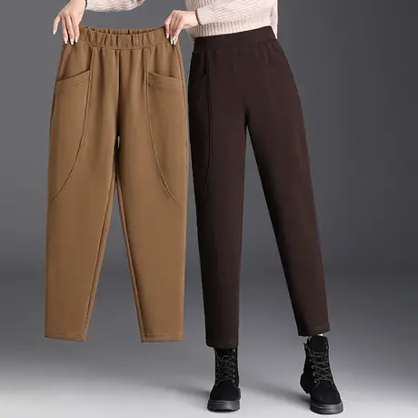 秋冬季哈伦裤女宽松加大码中老年妈妈休闲高腰显瘦加绒加厚直筒裤图片