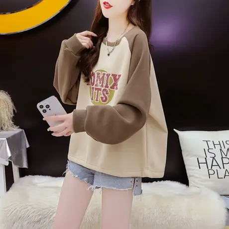 加绒加厚卫衣外套女2023新款秋冬爆款洋气减龄宽松短款小个子上衣图片