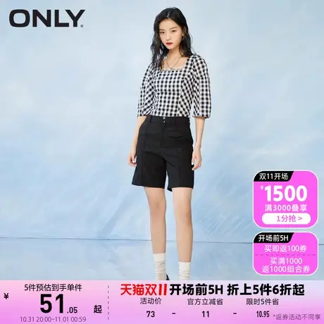 【买5免1】ONLY奥莱夏季时尚短款修身方领显瘦五分袖衬衫女图片
